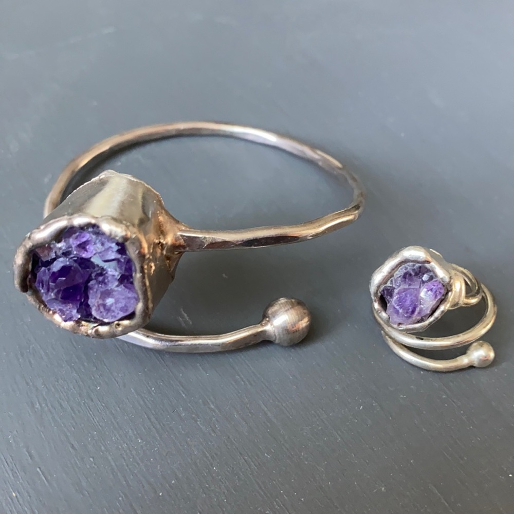 Sterling Silver Amethyst Stone Bangle and Ring